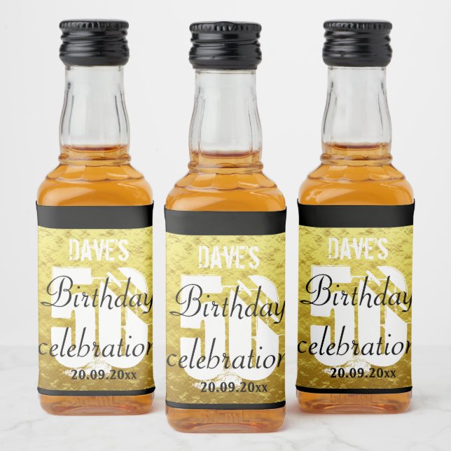 Gold Black 50th Birthday Party Mini Liquor Favour Liquor Bottle Label (Bottles)