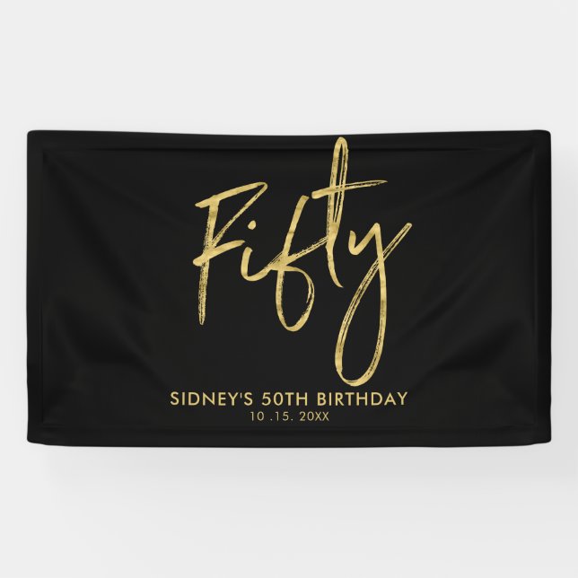 Gold & Black 50th Birthday Party Welcome Banner (Horizontal)