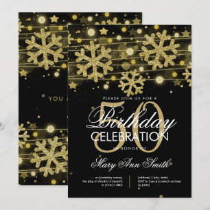 Gold Black 50th Birthday Winter Glitter Glam Invitation