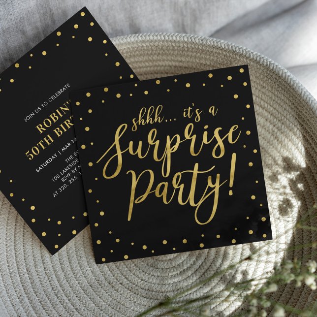 Gold & Black | 50th Surprise Birthday Party Invitation (Creator Uploaded)