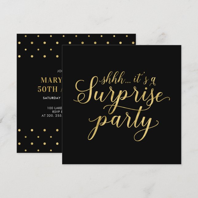 Gold & Black | 50th Surprise Wedding Anniversary Invitation (Front/Back)