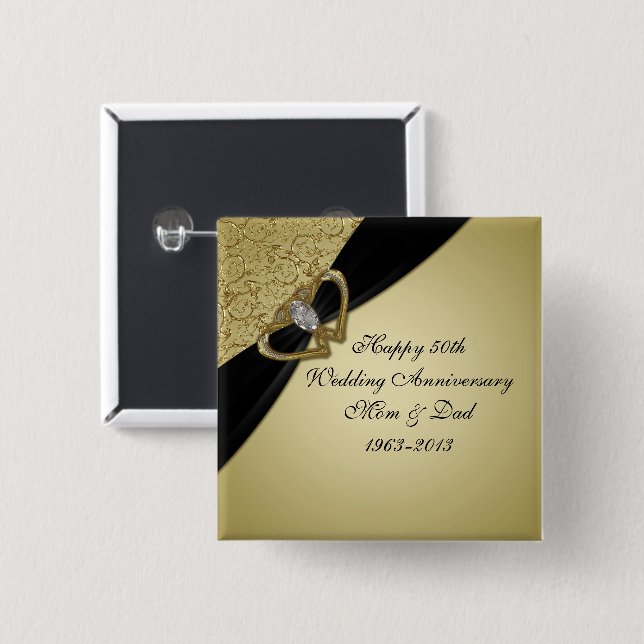 Gold Black 50th Wedding Anniversary 15 Cm Square Badge (Front & Back)