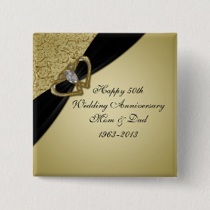 Gold Black 50th Wedding Anniversary 15 Cm Square Badge