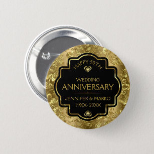 Gold & Black 50th Wedding Anniversary 6 Cm Round Badge