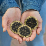 Gold & Black 50th Wedding Anniversary 6 Cm Round Badge<br><div class="desc">Image of a gold shiny floral damask and gold diamonds with a customisable text template for you to customise.</div>