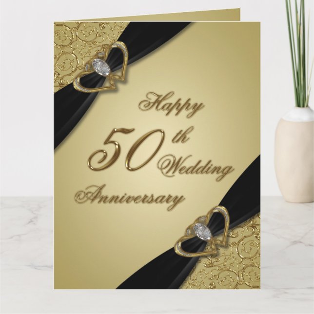 Gold Black 50th Wedding Anniversary 8.5x11 Card (Front)