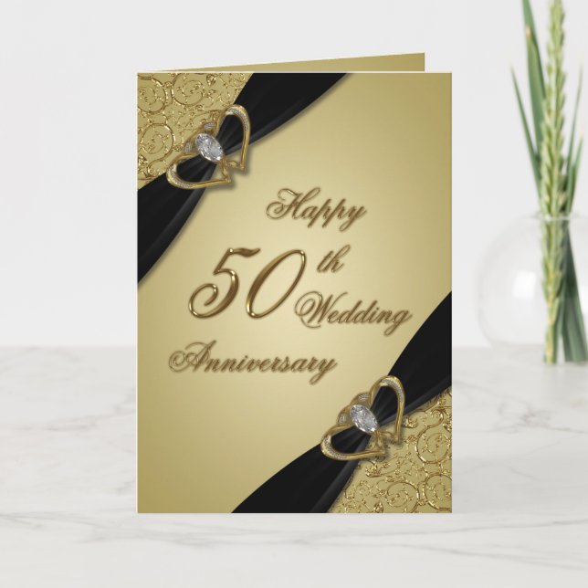 Gold Black 50th Wedding Anniversary Card (Front)