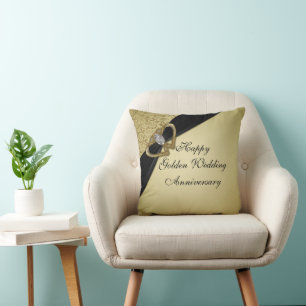Gold Black 50th Wedding Anniversary Cushion