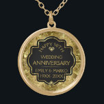 Gold & Black 50th Wedding Anniversary Gold Plated Necklace<br><div class="desc">Image of a gold shiny floral damask and gold diamonds with a customisable text template for you to customise.</div>