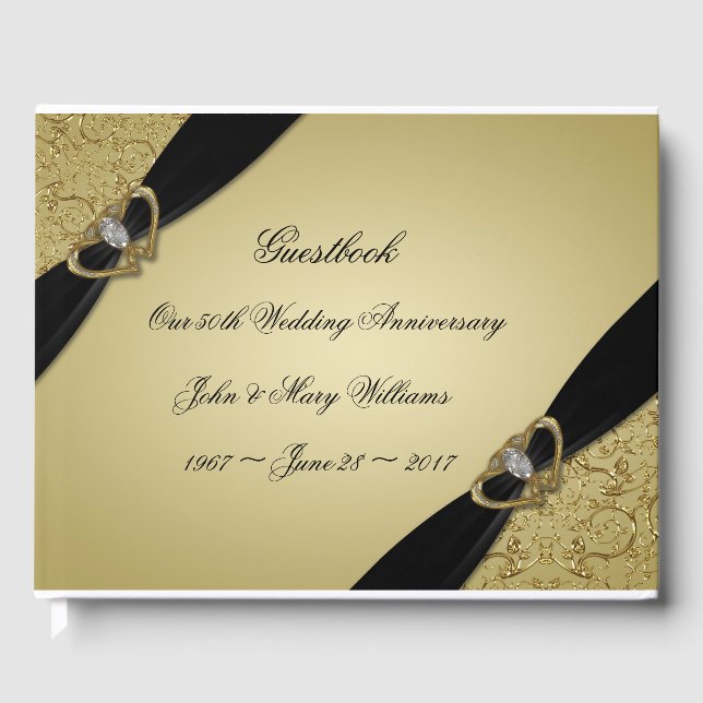 Gold Black 50th Wedding Anniversary Guest Book (Front)