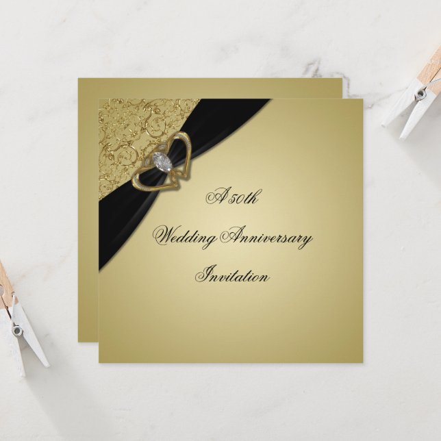 Gold Black 50th Wedding Anniversary Invitation (Front/Back In Situ)