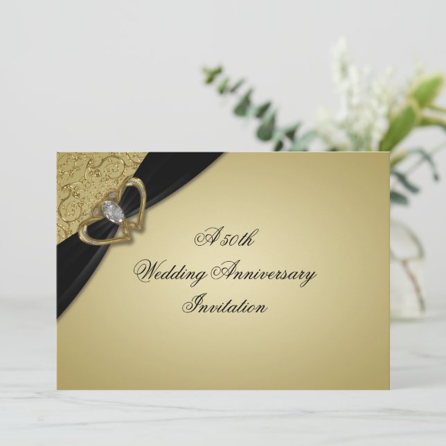 Gold Black 50th Wedding Anniversary Invitation (Standing Front)
