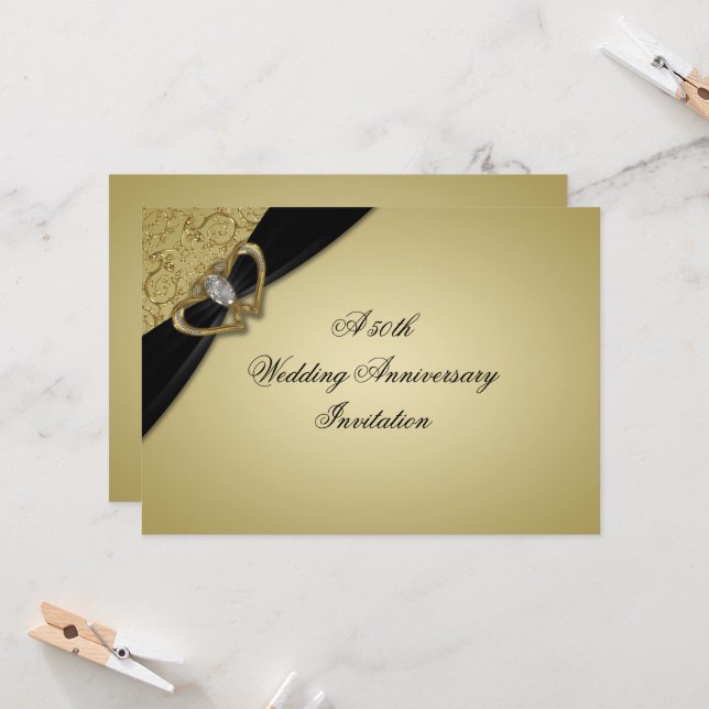 Gold Black 50th Wedding Anniversary Invitation (Front/Back In Situ)