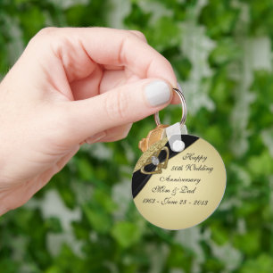 Gold Black 50th Wedding Anniversary Key Ring