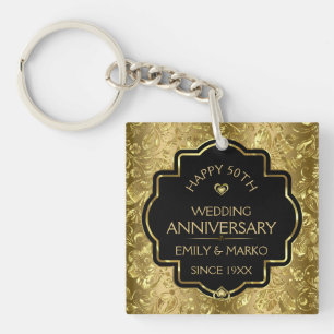 Gold & Black 50th Wedding Anniversary Key Ring