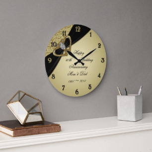 Gold Black 50th Wedding Anniversary Large Clock