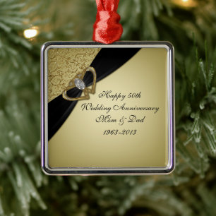 Gold Black 50th Wedding Anniversary Metal Tree Decoration