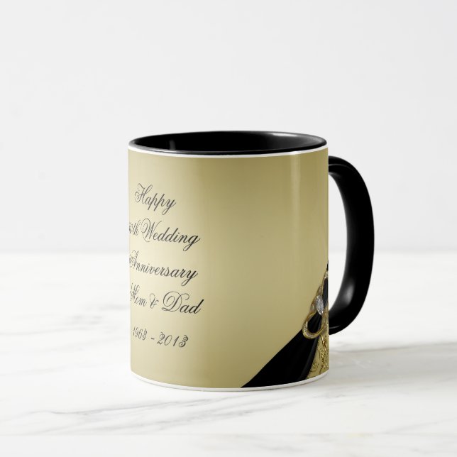 Gold Black 50th Wedding Anniversary Mug (Front Right)