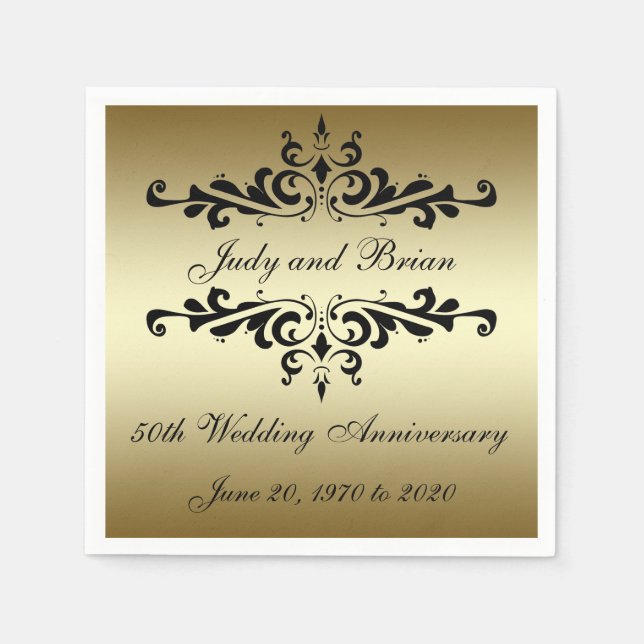 Gold Black 50th Wedding Anniversary Paper Napkins (Front)