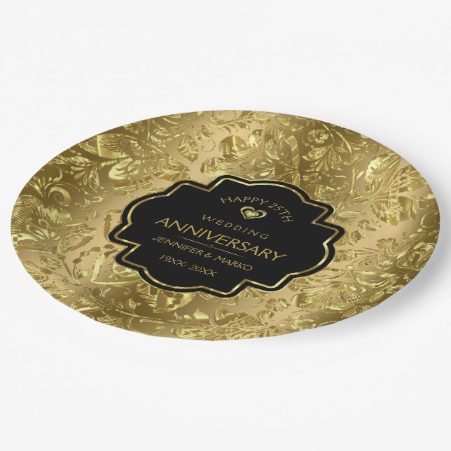 Gold & Black 50th Wedding Anniversary Paper Plate (Angled)