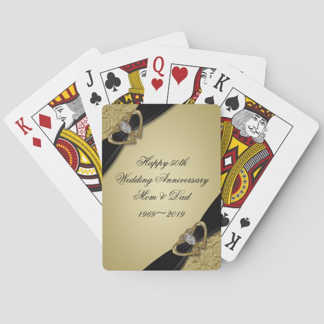 Gold Black 50th Wedding Anniversary Playing Cards (Back)