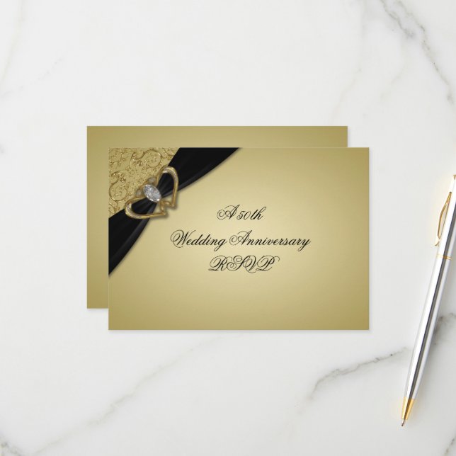 Gold Black 50th Wedding Anniversary RSVP Card (Front/Back In Situ)