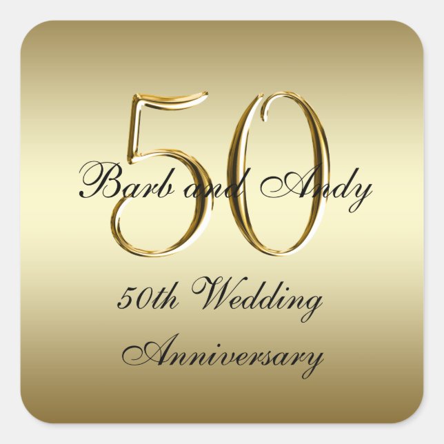 Gold Black 50th Wedding Anniversary Square Sticker (Front)