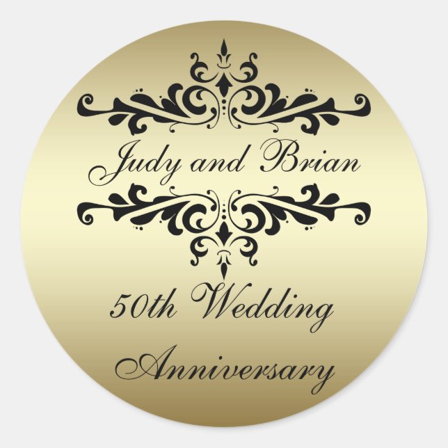 Gold Black 50th Wedding Anniversary Stickers (Front)