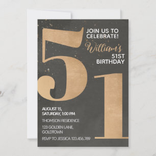 Gold Black 51st Birthday Invitation