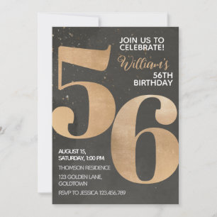 Gold Black 56th Birthday Invitation