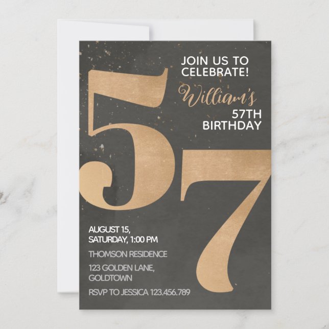 Gold Black 57th Birthday Invitation (Front)
