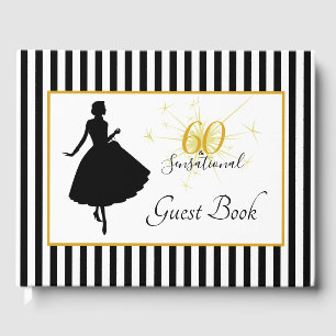 Gold Black 60 & SENSATIONAL Birthday Party Guest Book