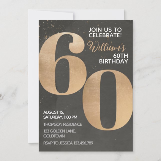 Gold Black 60th Birthday Invitation (Front)