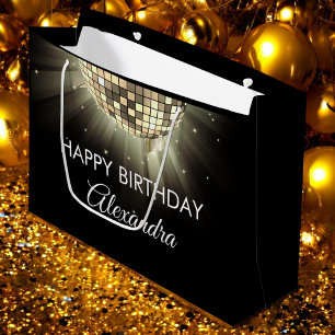 Gold Black 60th Birthday Party 70's Disco Ball Large Gift Bag