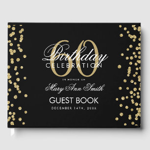 Gold Black 60th Birthday Party Glitter Confetti Guest Book