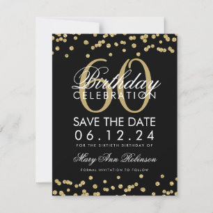 Gold Black 60th Birthday Save Date Confetti Save The Date