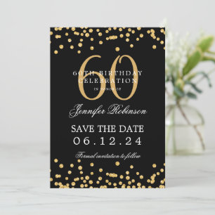 Gold Black 60th Birthday Save the Date & Details Invitation