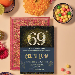 Gold & Black 61st–69th Birthday Party Invitations