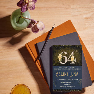 Gold & Black 64th Birthday Invitations