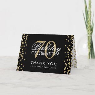 Gold Black 70 Birthday Thank you Glitter Confetti Card