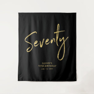 Gold & Black 70th Birthday Party Backdrop Tapestry
