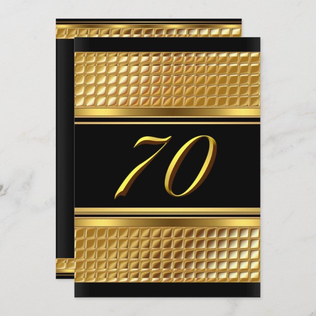 Gold & Black 70th Birthday Party Invitation (Front/Back)