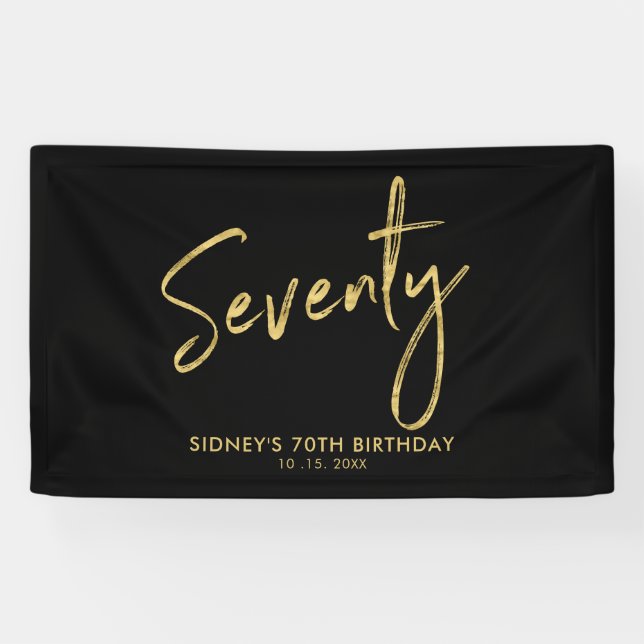 Gold & Black 70th Birthday Party Welcome Banner (Horizontal)