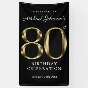 Gold & Black 80th Birthday Elegant Welcome Party Banner