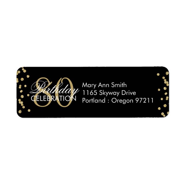 Gold Black 80th Birthday Glitter Confetti (Front)