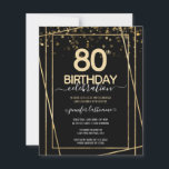 Gold Black 80th Birthday Party Budget Invitation<br><div class="desc">Elegant Faux gold border with shimmering confetti highlights on the top border. All text is adjustable and easy to change for your own party needs. Great elegant 80th birthday template design.</div>