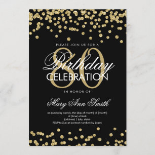 Gold Black 80th Birthday Party Glitter Confetti Invitation
