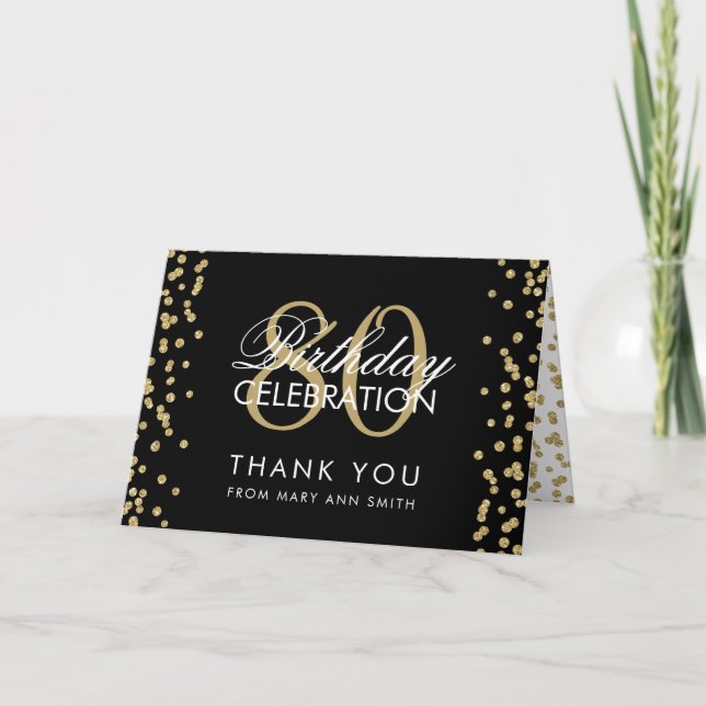 Gold Black 80th Birthday Thank you Glitter (Front)
