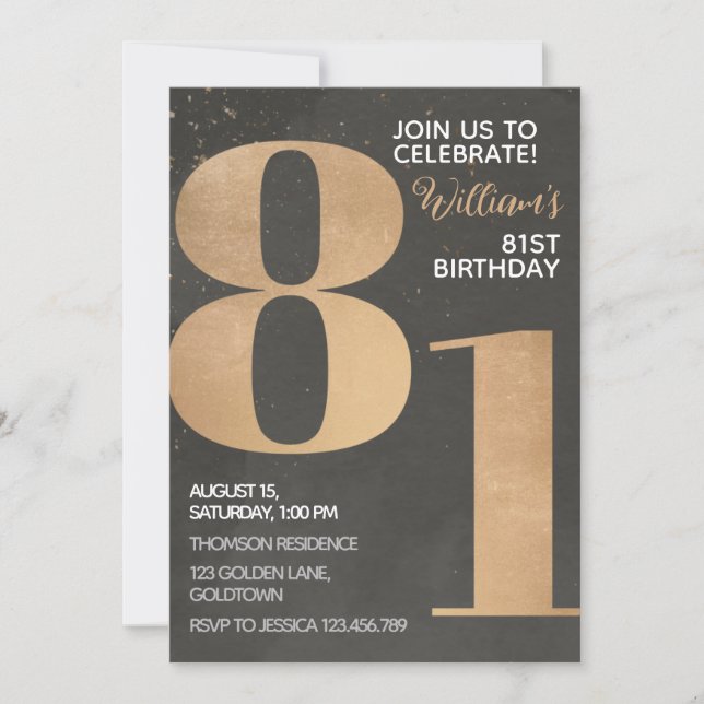Gold Black 81st Birthday Invitation (Front)