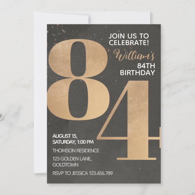 Gold Black 84th Birthday Invitation (Front)